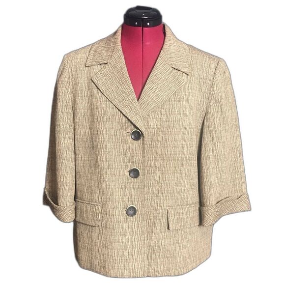 Le Suit Blazer Women’s Plus Size 16 Beige 3/4 Sleeve Button Front Pockets - Picture 1 of 8